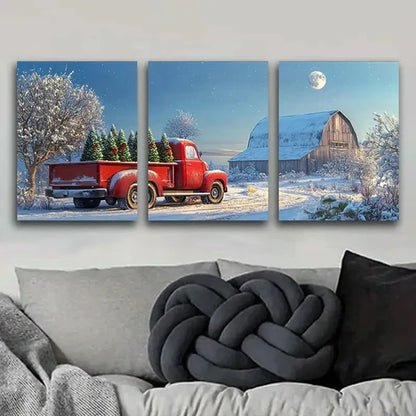 3pcs Christmas Tree Red Truck Nature Perfect Wall Art Set Canvas Unframed - High Quality Print 100% Australian Made Wall Canvas