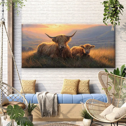 Highland Cow Scottish Pastoral Wall Art Canvas Office Home Room Framed 120x60cm