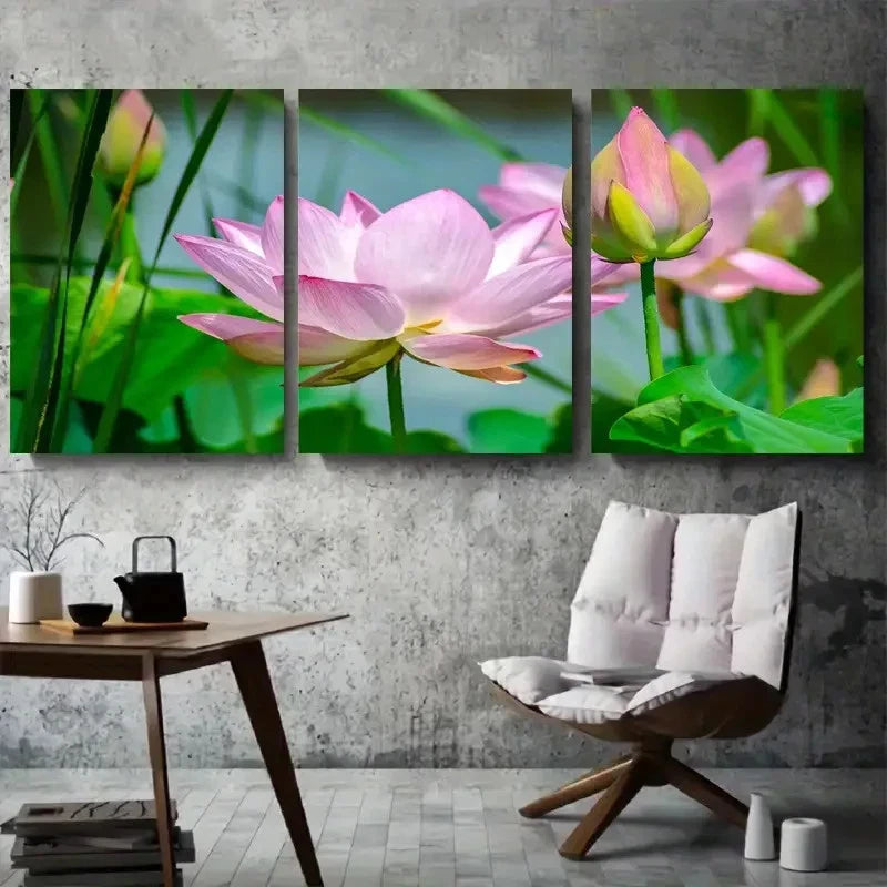 3pcs Pink Floral Green Leaves Metal Print Ready to Hang Art