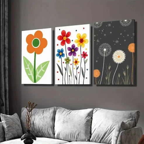 3pcs Floral Modern Abstract Colorful Flower Art Set Canvas Unframed - High Quality Print 100% Australian Made Wall Canvas