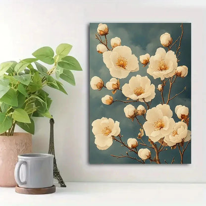 Beautiful Minimalist Branch With White Painting 40x60cm Metal Print Ready to Hang