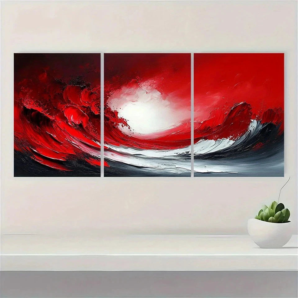 3pcs Red White Abstract Painting Metal Print Ready to Hang Art