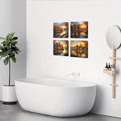 4pcs Boat Duck Hut LandscapeWall Art Canvas Framed