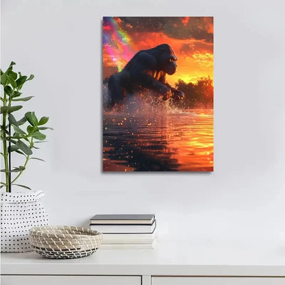 Steampunk Gorilla Splash Vibrant Sunset Painting 40x60cm Metal Print Ready to Hang