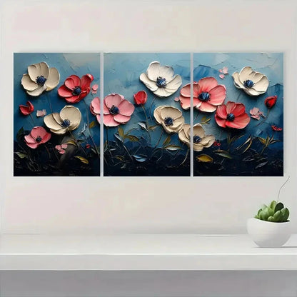 3pcs Floral Painting White Flower Original FP  Wall Art Set Canvas Framed 50x70cm - High Quality Print 100% Australian Made Wall Canvas Ready to Hang