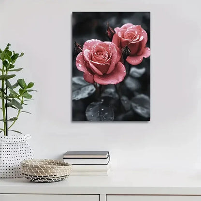 Stunning Pink Roses with Dewy Finish Painting 40x60cm Metal Print Ready to Hang