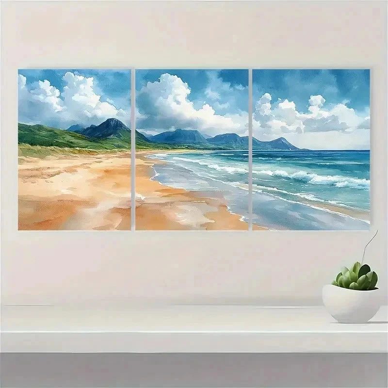 3pcs Donegal Beach Coastal Nature Perfect Wall Art Set Canvas Framed 40x60cm - High Quality Print 100% Australian Made Wall Canvas Ready to Hang