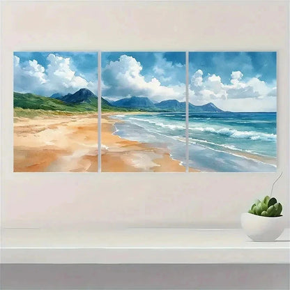 3pcs Donegal Beach Coastal Nature Perfect Wall Art Set Canvas Framed 40x60cm - High Quality Print 100% Australian Made Wall Canvas Ready to Hang