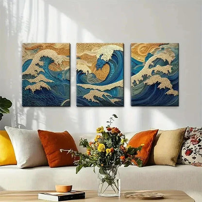 3pcs Inspired Ocean Waves Artwork Perfect Wall Art Set Canvas Unframed - High Quality Print 100% Australian Made Wall Canvas