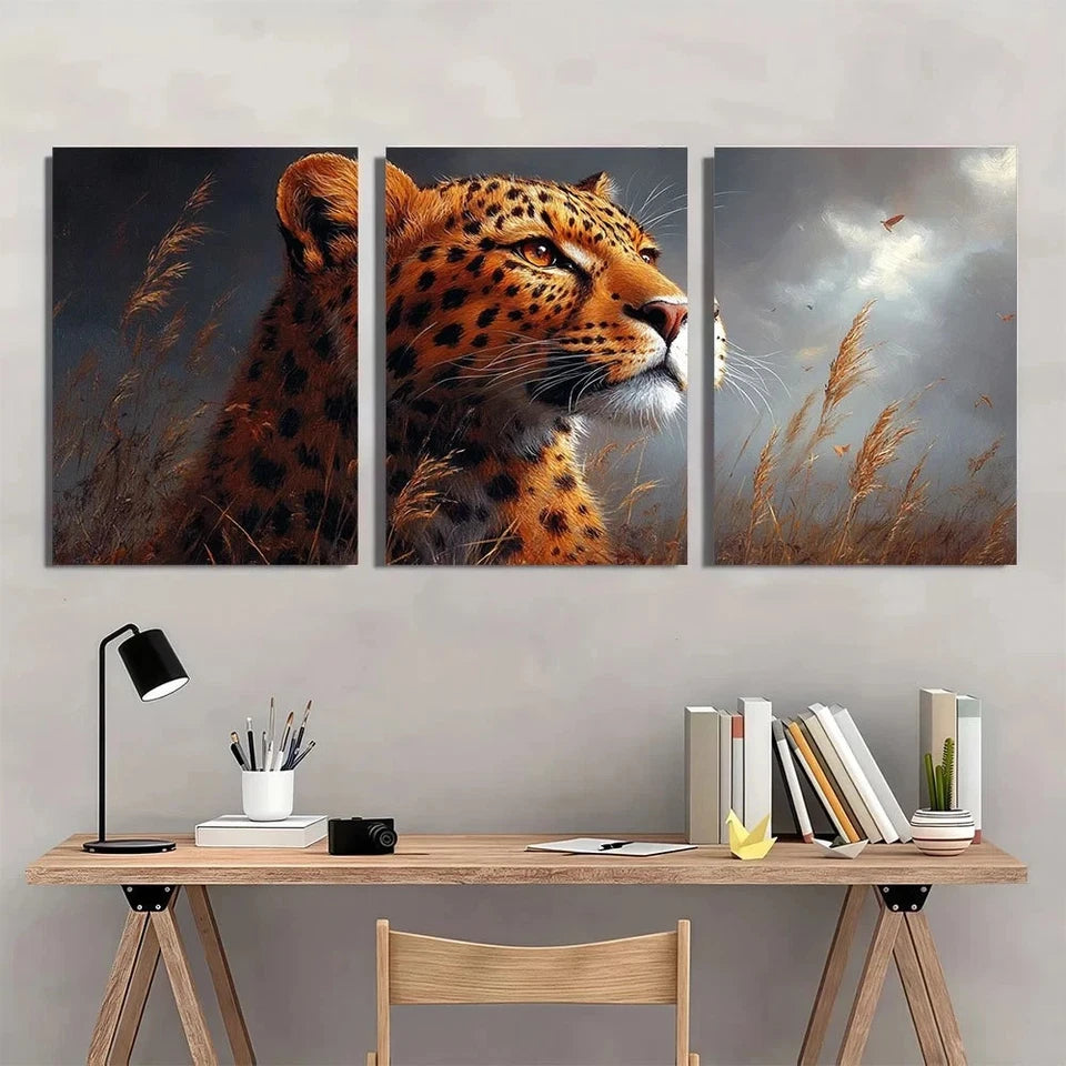 3pcs Leopard Vibrant Jungle Scene Wall Art Set Canvas Framed 40x60cm - High Quality Print 100% Australian Made Wall Canvas Ready to Hang
