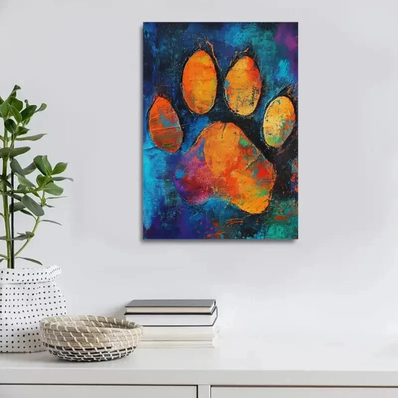 Modern Abstract Dog Paw Blue Painting 40x60cm Metal Print Ready to Hang