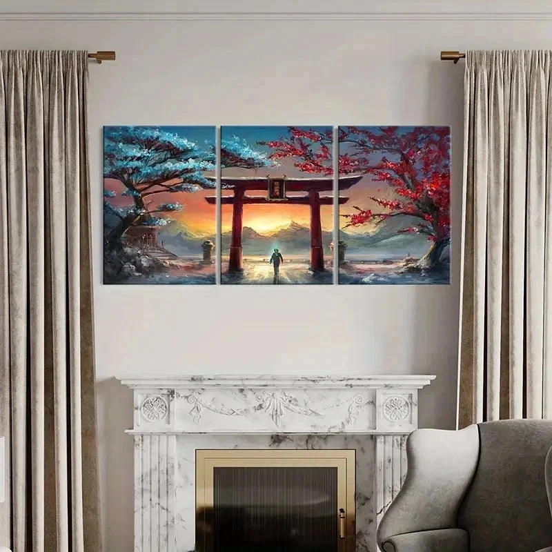 3pcs Aesthetic Art Anime Landscape Torii Wall Art Set Canvas Framed 40x60cm - High Quality Print 100% Australian Made Wall Canvas Ready to Hang
