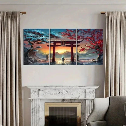 3pcs Aesthetic Art Anime Landscape Torii Wall Art Set Canvas Framed 40x60cm - High Quality Print 100% Australian Made Wall Canvas Ready to Hang