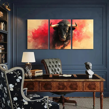 3pcs Artistic Bull Painting Abstract Design Metal Print Ready to Hang Art