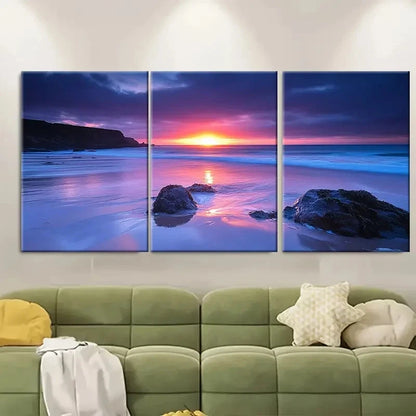 3pcs Tranquil Ocean Sunset at Little Fistral Beach Metal Print Ready to Hang Art