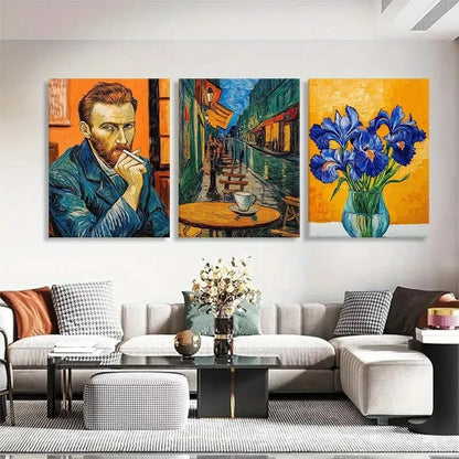 3pcs Street Scene Portrait Iris Flower Perfect Wall Art Set Canvas Framed 40x60cm - High Quality Print 100% Australian Made Wall Canvas Ready to Hang