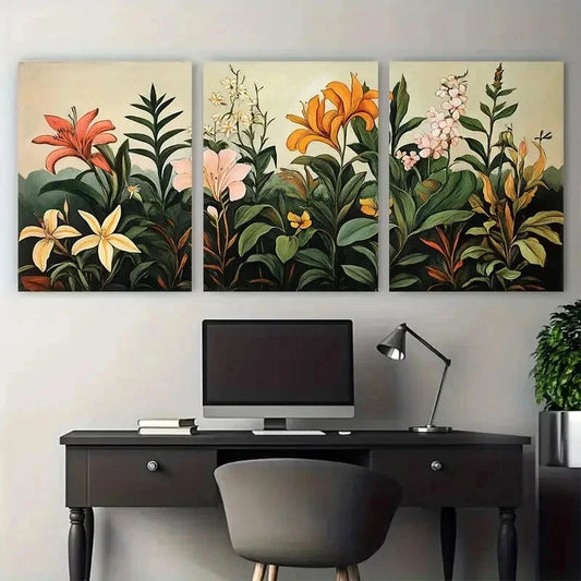 3pcs Vintage Botanical Floral Décor Perfect  Wall Art Set Canvas Framed 40x60cm - High Quality Print 100% Australian Made Wall Canvas Ready to Hang