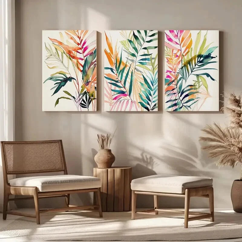 3pcs Monstera & Palm Leaf Botanical Metal Print Ready to Hang Art