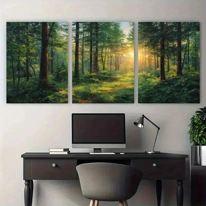 3pcs Sunrise View Among Trees The Forest Perfect Wall Art Canvas Framed 60x90cm