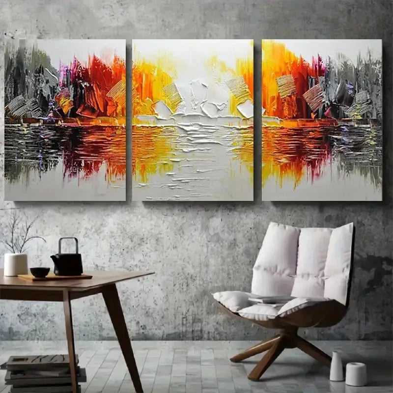 3pcs Bold Colors and Textured Metal Print Ready to Hang Art