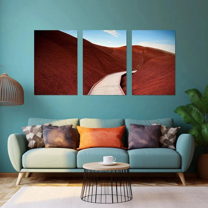 3pcs Red Desert Nature Blue Sky White Clouds Metal Print Ready to Hang Art