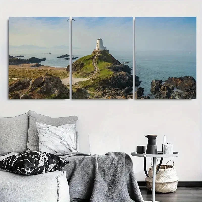 3pcs Coastal Lighthouse Ocean Landscape Metal Print Ready to Hang Art