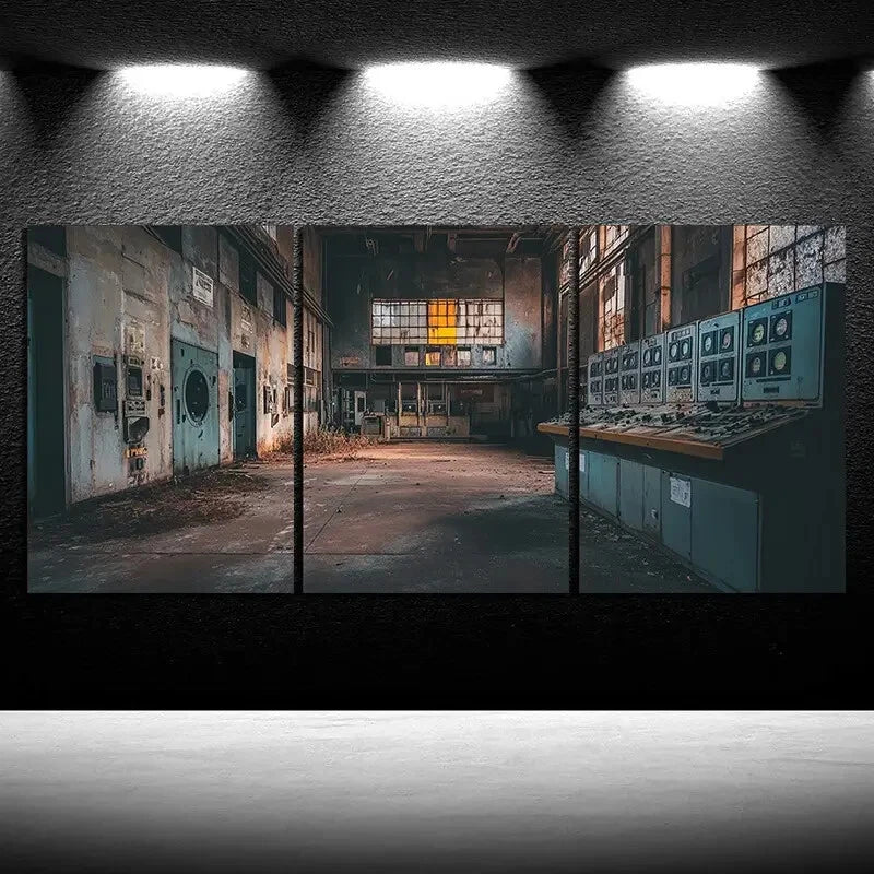 3pcs Old View Outdated Control Room Metal Print Ready to Hang Art