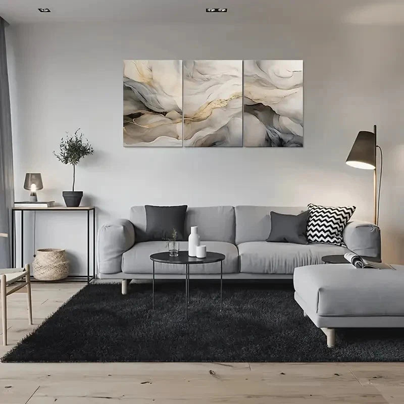 3pcs Modern Minimalist Painting Beige Metal Print Ready to Hang Art