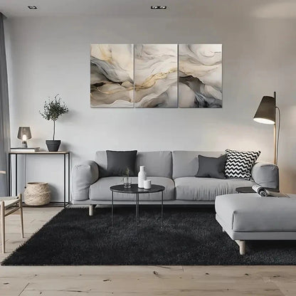 3pcs Modern Minimalist Painting Beige Metal Print Ready to Hang Art