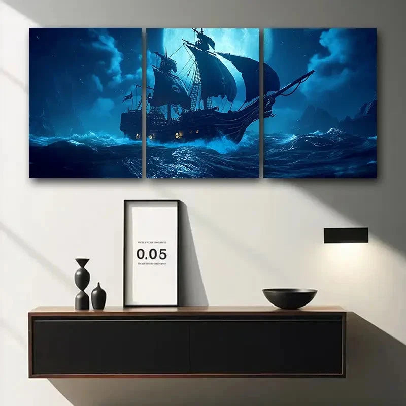 3pcs Pirate Ship Ghostly Maritime Metal Print Ready to Hang Art