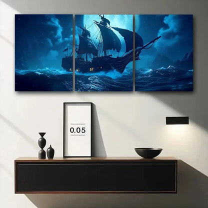 3pcs Pirate Ship Ghostly Maritime Metal Print Ready to Hang Art