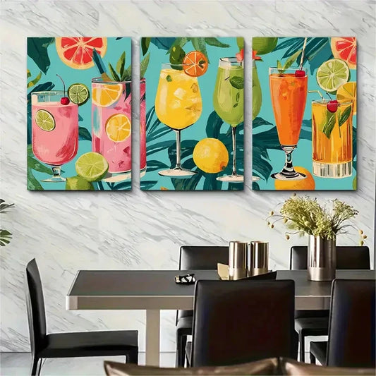 3pcs Retro Cocktail Seamless Artwork Perfectt Wall Art Set Canvas Framed 60x90cm - High Quality Print 100% Australian Made Wall Canvas Ready to Hang