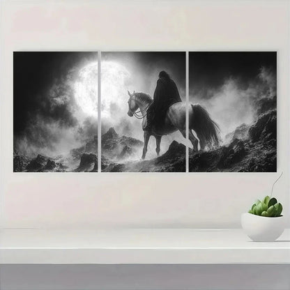 3pcs Headless Horseman & Moonlit Night Scene Metal Print Ready to Hang Art