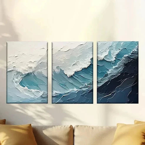 3pcs Canvas Artwork Featuring Waves on a White Wall Art Canvas Unframed – High Quality Print 100% Australian Made Wall Canvas