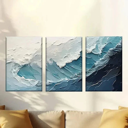 3pcs Canvas Artwork Featuring Waves on a White Wall Art Canvas Unframed – High Quality Print 100% Australian Made Wall Canvas
