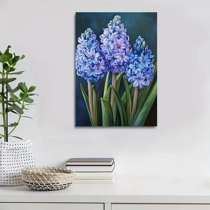 Vibrant Blue Hyacinth Flowers with Dark Background 40x60cm Metal Print Ready to Hang
