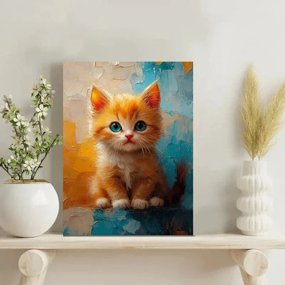 Charming Kitten Painting, Soft Color with Orange 40x60cm Metal Print Ready to Hang
