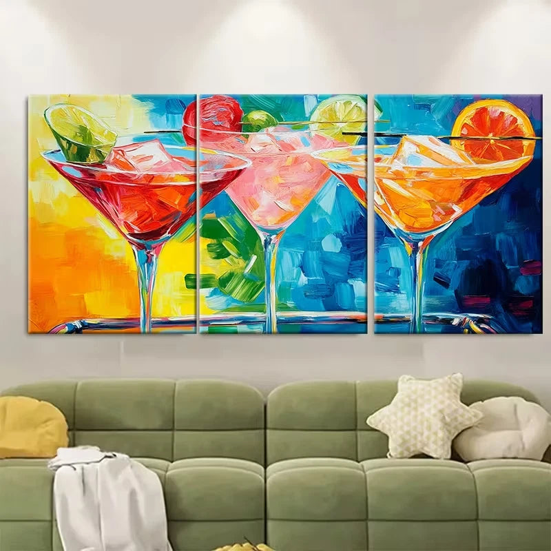 3pcs Martini print cocktail martini bar Metal Print Ready to Hang Art