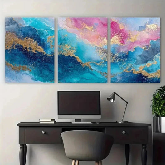 3pcs Sunset Abstract Ocean & Cloud Perfect Wall Art Set Canvas Framed 60x90cm - High Quality Print 100% Australian Made Wall Canvas Ready to Hang