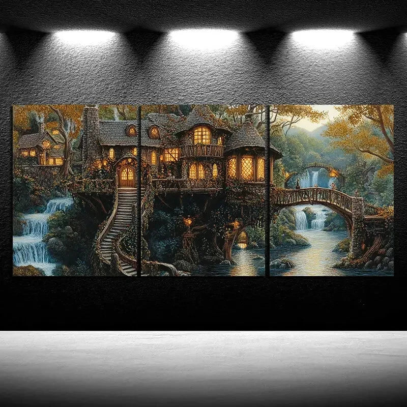 3pcs A Farm House in The ForestMetal Print Ready to Hang Art