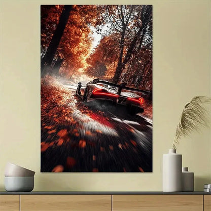 Autumn Maple Road Super Car Racing Scene Art Poster 40x60cm Metal Print Ready to Hang