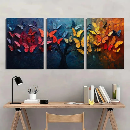 3pcs Vibrant Colorful Butterfly Tree Metal Print Ready to Hang Art