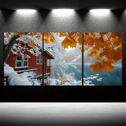 3pcs Snowy Cabin Watercolor Style Metal Print Ready to Hang Art