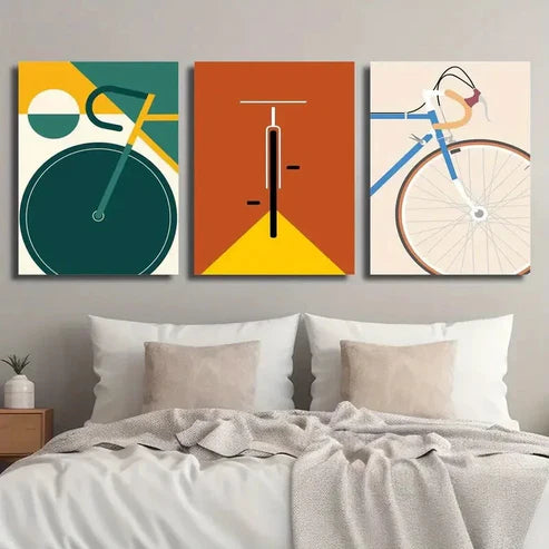 3pcs Vibrant Abstract Cycling Décor Wall Art Canvas Unframed - High Quality Print 100% Australian Made Wall Canvas
