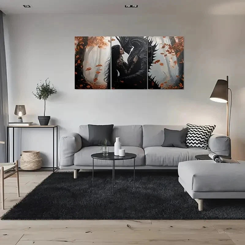 3pcs Fantasy Gothic Romance Autumn Leaves Metal Print Ready to Hang Art