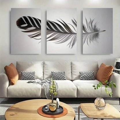3pcs Feather Artwork Botanical Painting Metal Print Ready to Hang Art
