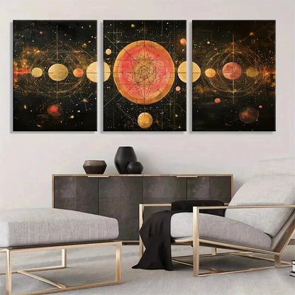 3pcs Cosmic Golden and Red Universe Perfect Wall Art Set Canvas Framed 40x60cm - High Quality Print 100% Australian Made Wall Canvas Ready to Hang