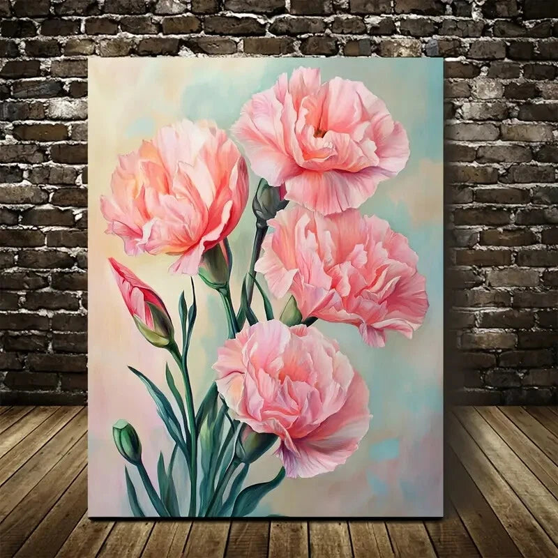 Vibrant Pink Carnations Colorful Painting  40x60cm Metal Print Ready to Hang