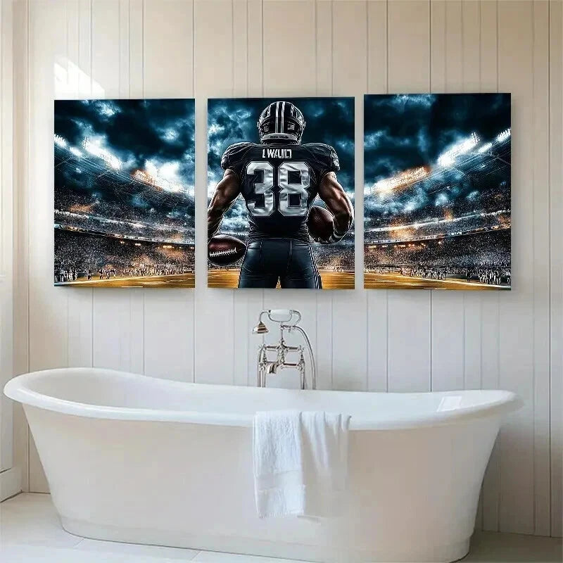 3pcs Football Stadium Powerful Athlete Perfect Wall Art Set Canvas Framed 40x60cm - High Quality Print 100% Australian Made Wall Canvas Ready to Hang