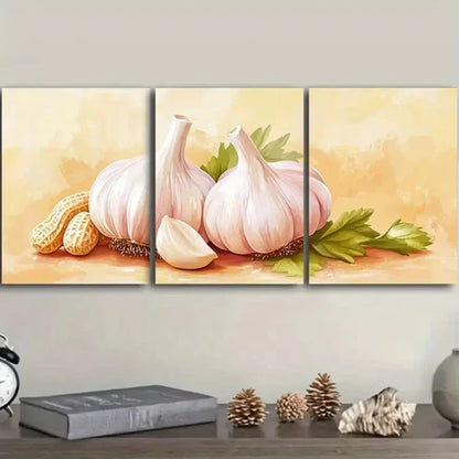 3pcs Featuring Garlic, Ideal for Decorating Wall Art Set Canvas Unframed - High Quality Print 100% Australian Made Wall Canvas